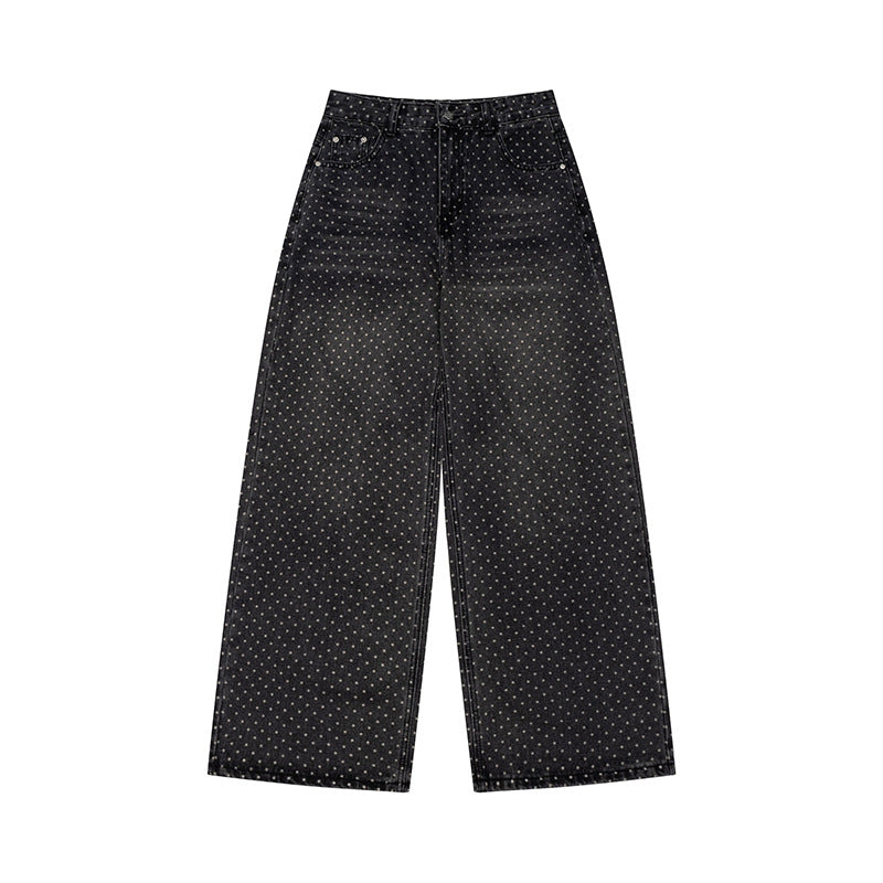 Women's High-Waist Wide Denim Culotte with Allover Polka Dot Pattern Mune Fashion