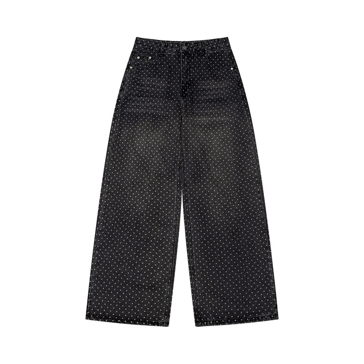 Women's High-Waist Wide Denim Culotte with Allover Polka Dot Pattern Mune Fashion