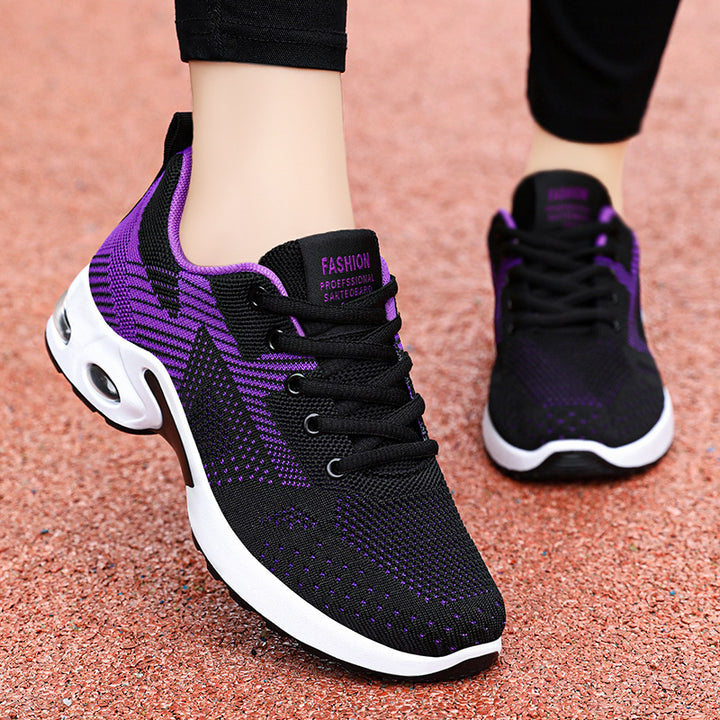 Women's sporty knit sneakers with shock-absorbing air unit, ergonomic comfort sole, and elastic lacing Mune Fashion