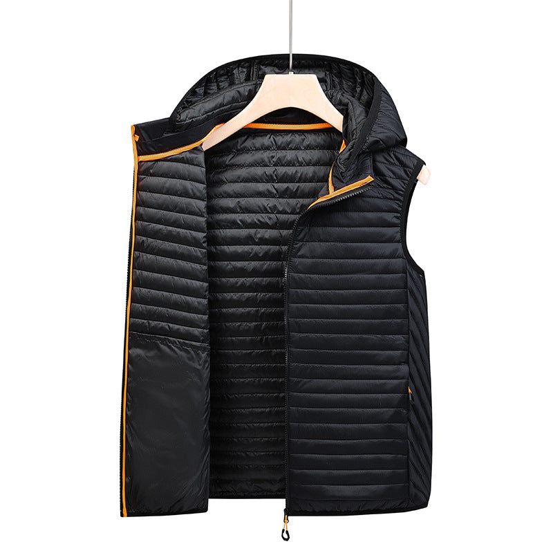 Men's Ultralight Hooded Quilted Vest with Horizontal Quilting and Packable Insulation Mune Fashion