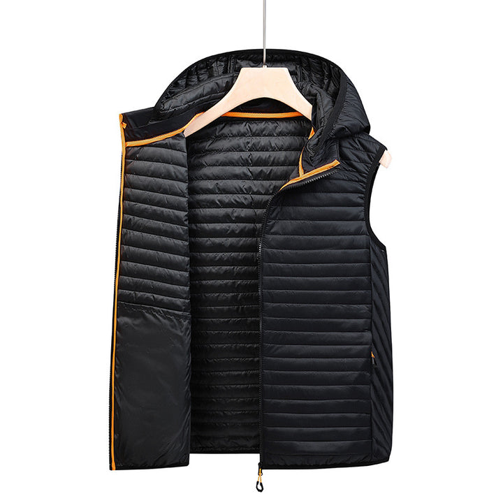 Men's Ultralight Hooded Quilted Vest with Horizontal Quilting and Packable Insulation Mune Fashion