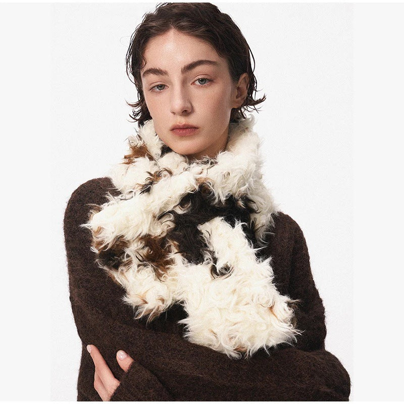 Women's faux fur shawl stole with curly shaggy texture and loop closure Mune Fashion