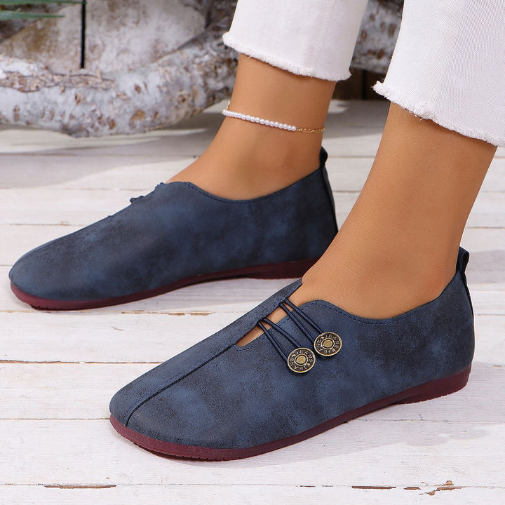 Women Comfortable Closed Slippers with Decorative Buttons and Elastic Lacing Mune Fashion