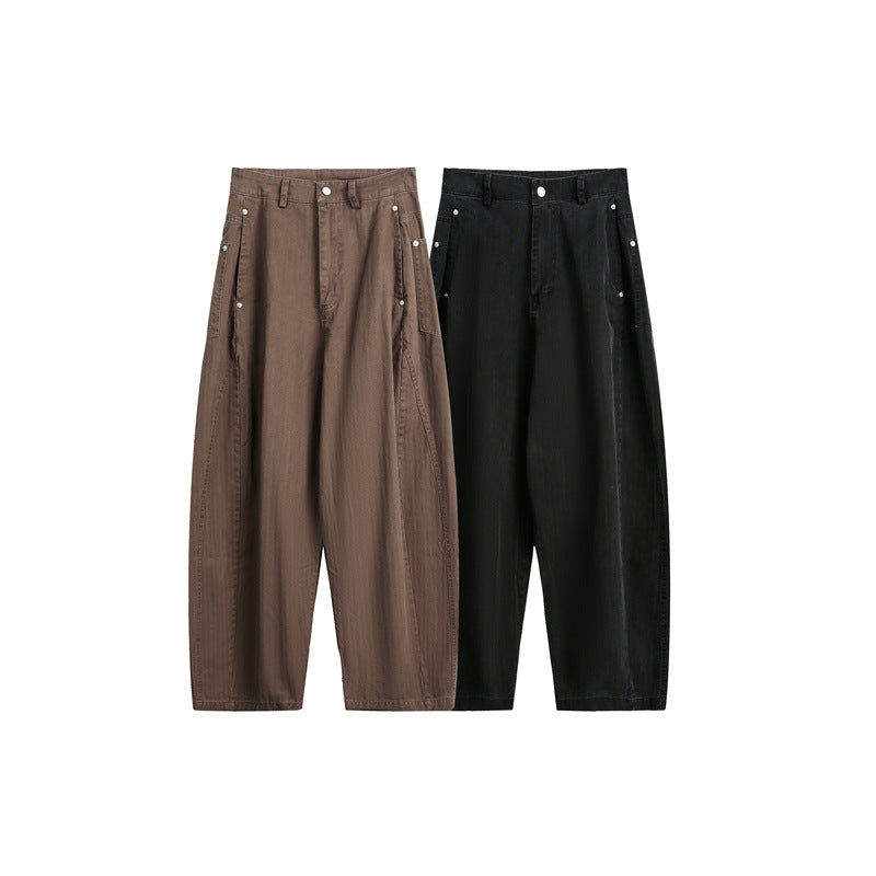 Women's Wide High-Waist Cargo Pants with Drop Crotch and Patch Side Pockets Mune Fashion