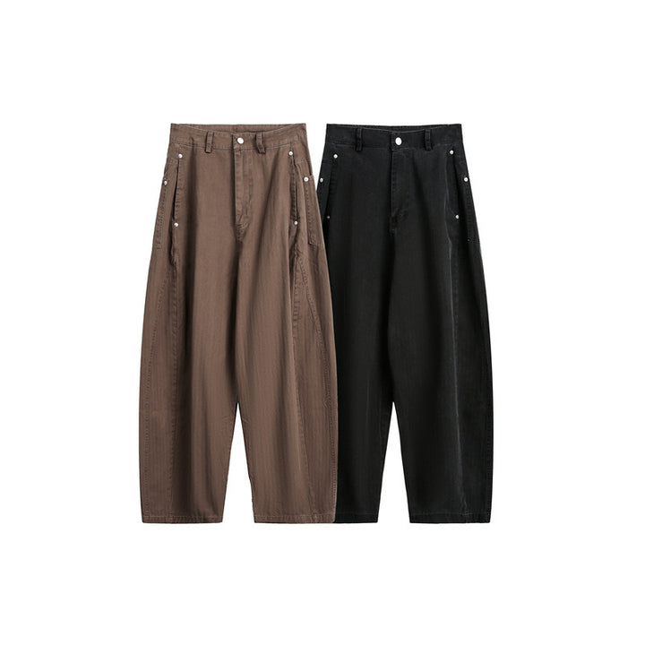 Women's Wide High-Waist Cargo Pants with Drop Crotch and Patch Side Pockets Mune Fashion