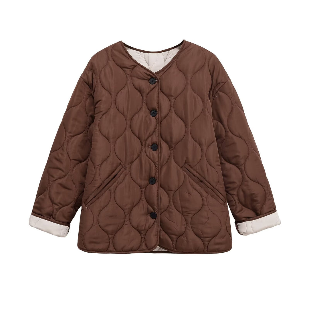 Women's quilted jacket with round quilting, button placket and V-neck Mune Fashion