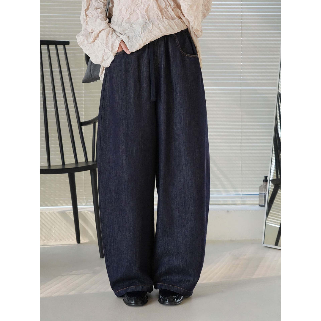 Women's Wide High-Waist Relaxed Pants with Elastic Waistband, Drawstring and Side Pockets Mune Fashion