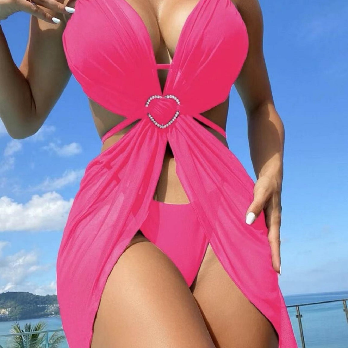 Ladies bikini set with playful heart design and transparent wrap Mune Fashion