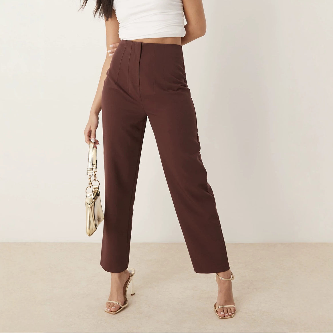 Women's high-waisted straight-cut trousers with crease Mune Fashion