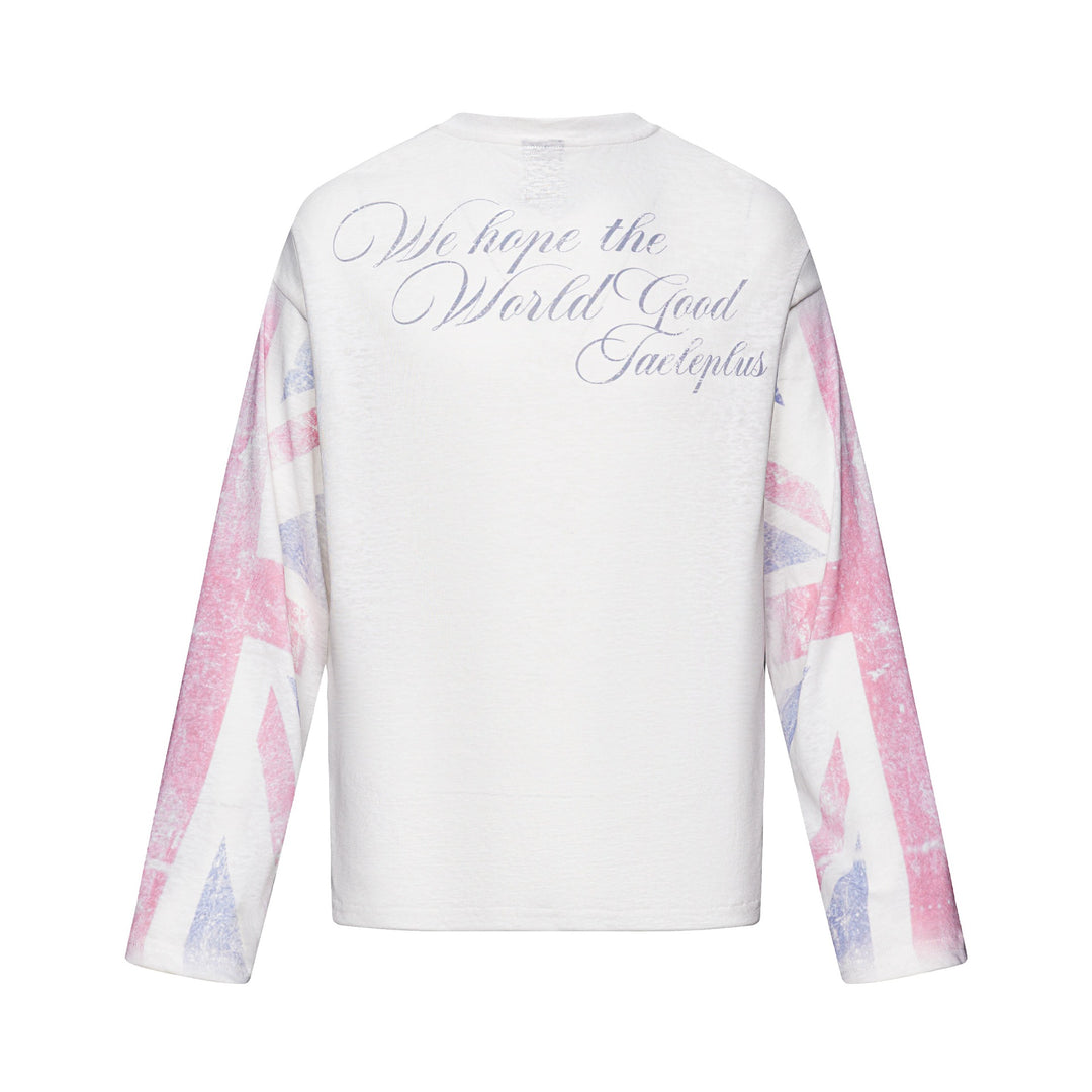 Unisex Long Sleeve Henley Shirt with Chest Pocket and Vintage Flag Print Mune Fashion