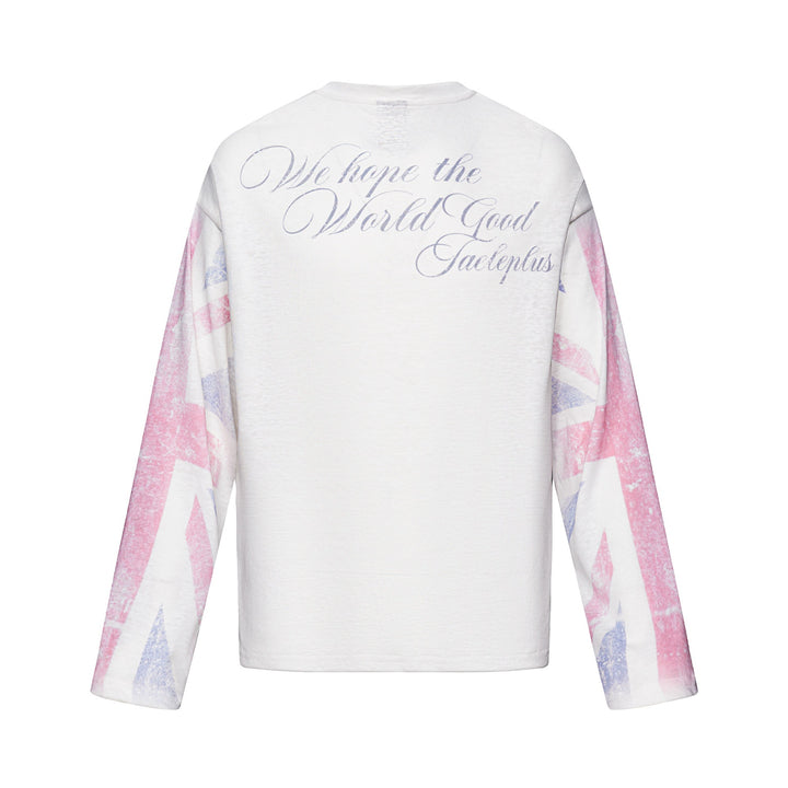 Unisex Long Sleeve Henley Shirt with Chest Pocket and Vintage Flag Print Mune Fashion