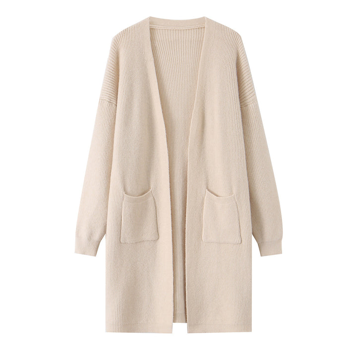 Women Long Oversized Knit Cardigan with Patch Pockets Mune Fashion