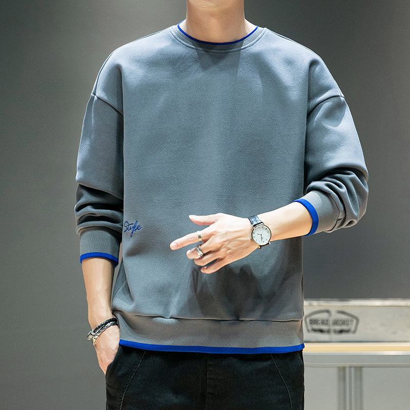 Men's relaxed sweatshirt with contrast piped cuffs and clean round neck Mune Fashion