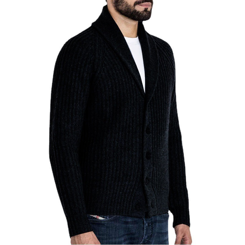 Men's ribbed cardigan with shawl collar and continuous button placket Mune Fashion