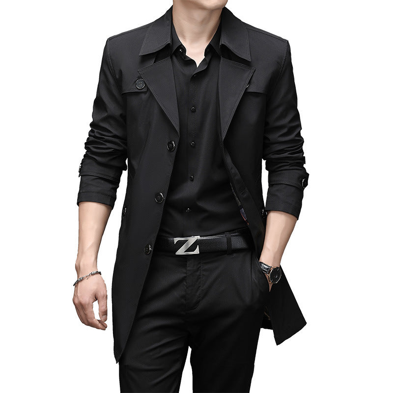 Men's Slim Fit Trench Coat with Lapel Collar and Subtle Button Placket Mune Fashion