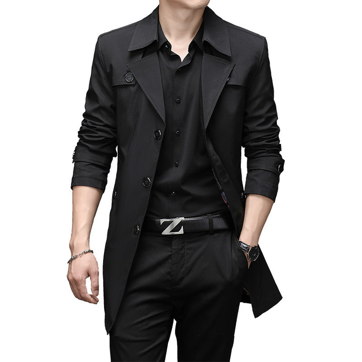 Men's Slim Fit Trench Coat with Lapel Collar and Subtle Button Placket Mune Fashion