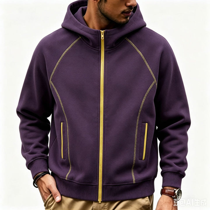 Men's sporty hooded sweatshirt jacket with contrast zipper and ergonomic seams Mune Fashion