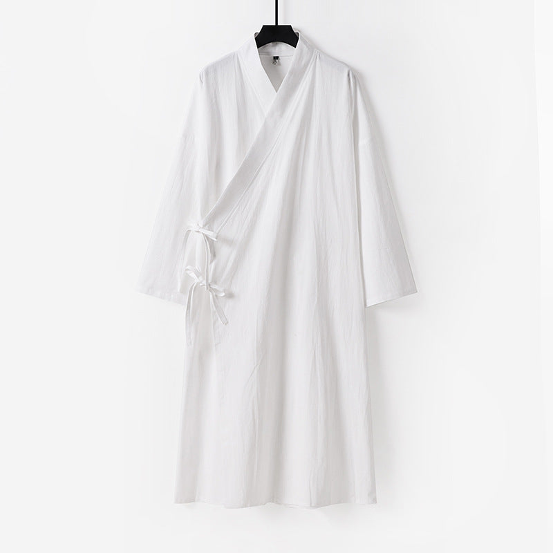 Women's Long Kimono-Style Wrap Dress with Wide Sleeves and Side Ties Mune Fashion