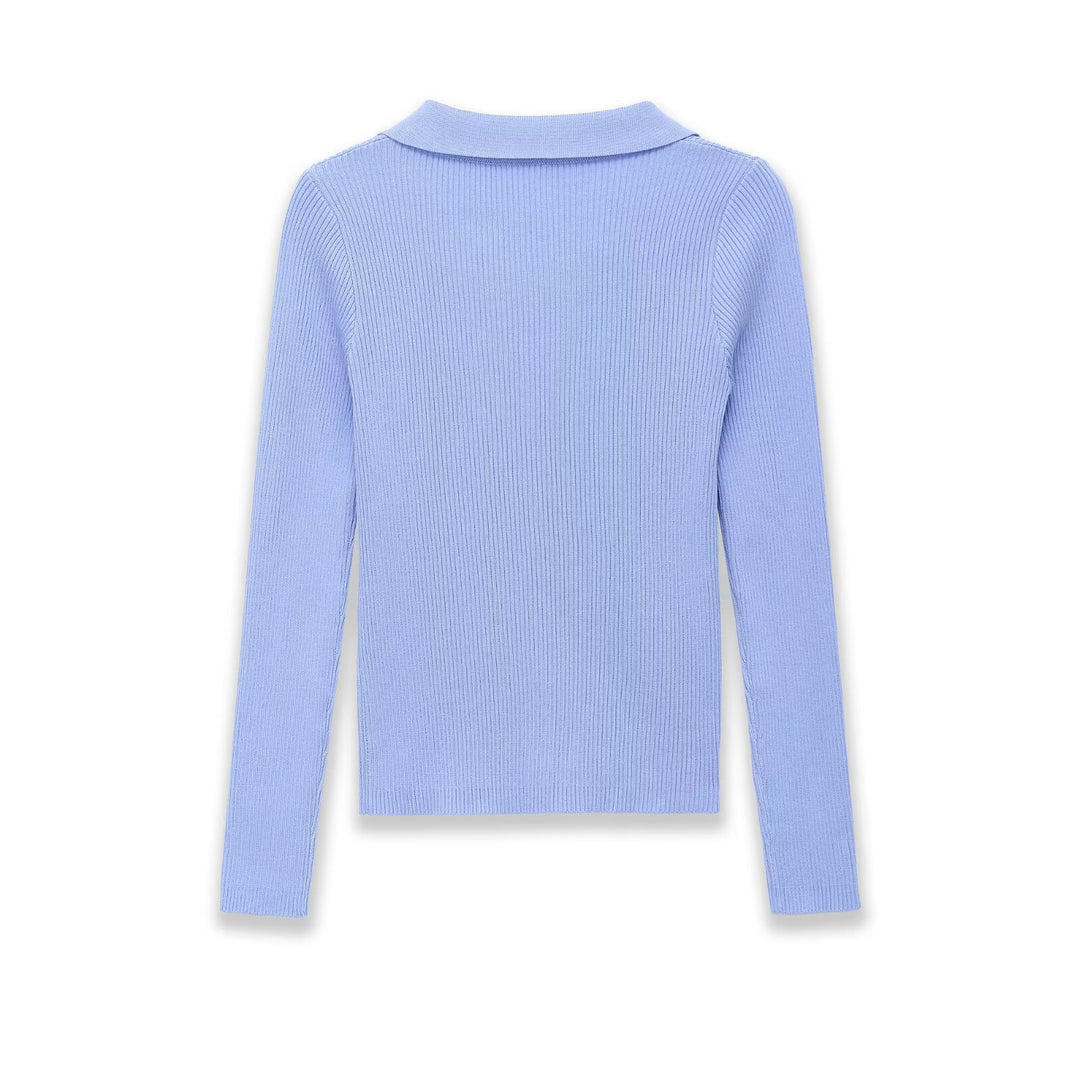 Women's knit cardigan with ribbed structure and polo collar Mune Fashion