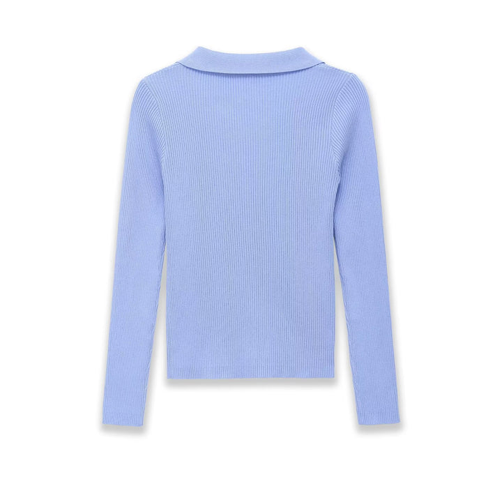 Women's knit cardigan with ribbed structure and polo collar Mune Fashion