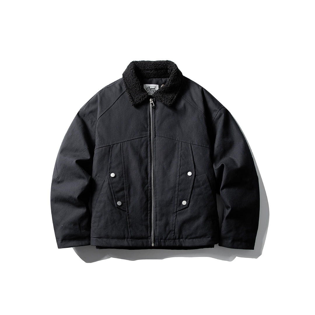 Unisex Short Canvas Field Blouson with Teddy Collar and Two-Way Zipper Mune Fashion