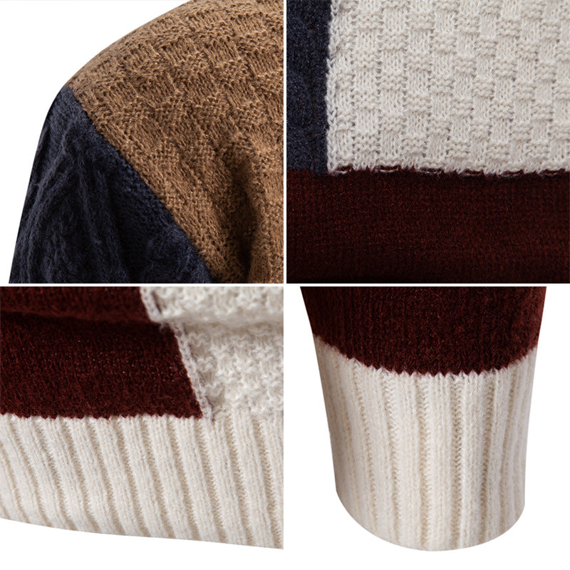 Men's knitted pullover with structured patchwork, high collar and combined knit patterns Mune Fashion