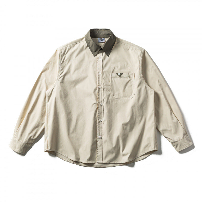 Men's oversized shirt in relaxed fit with contrast collar and patch chest pocket Mune Fashion