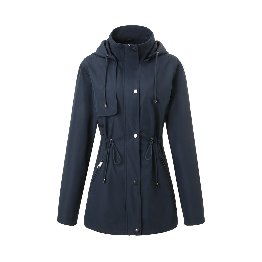 Women Lightweight Hooded Parka with Drawstring Waist and Concealed Snap Placket Mune Fashion
