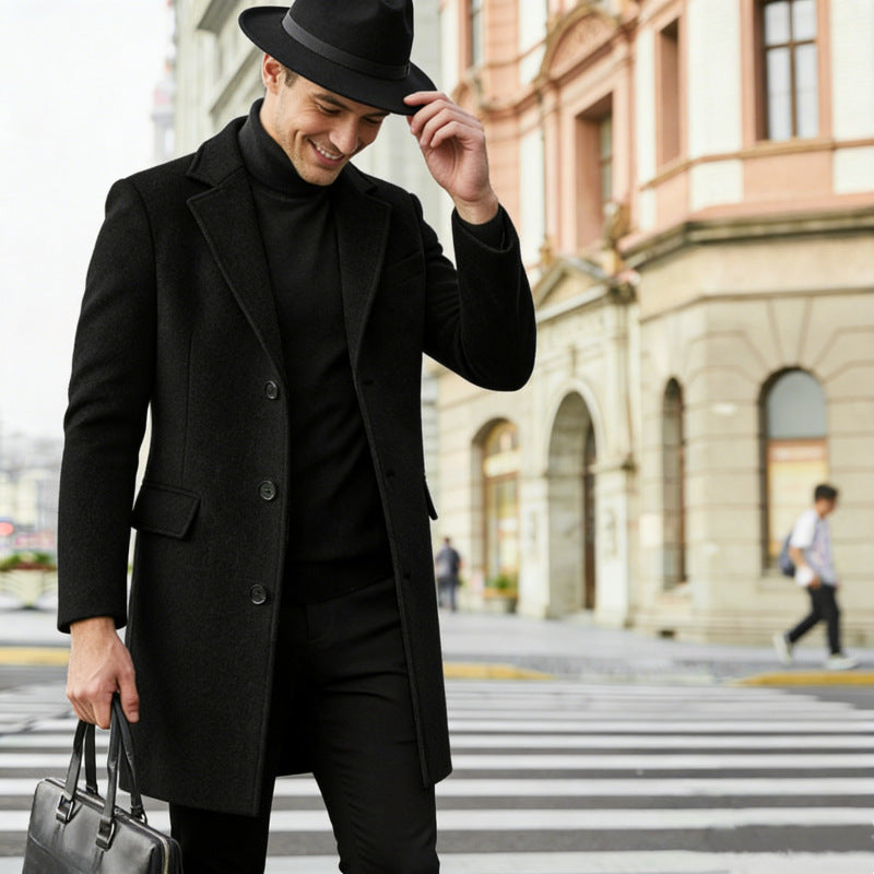 Men's elegant city coat made of wool blend with slim silhouette, notched collar and patch pockets Mune Fashion