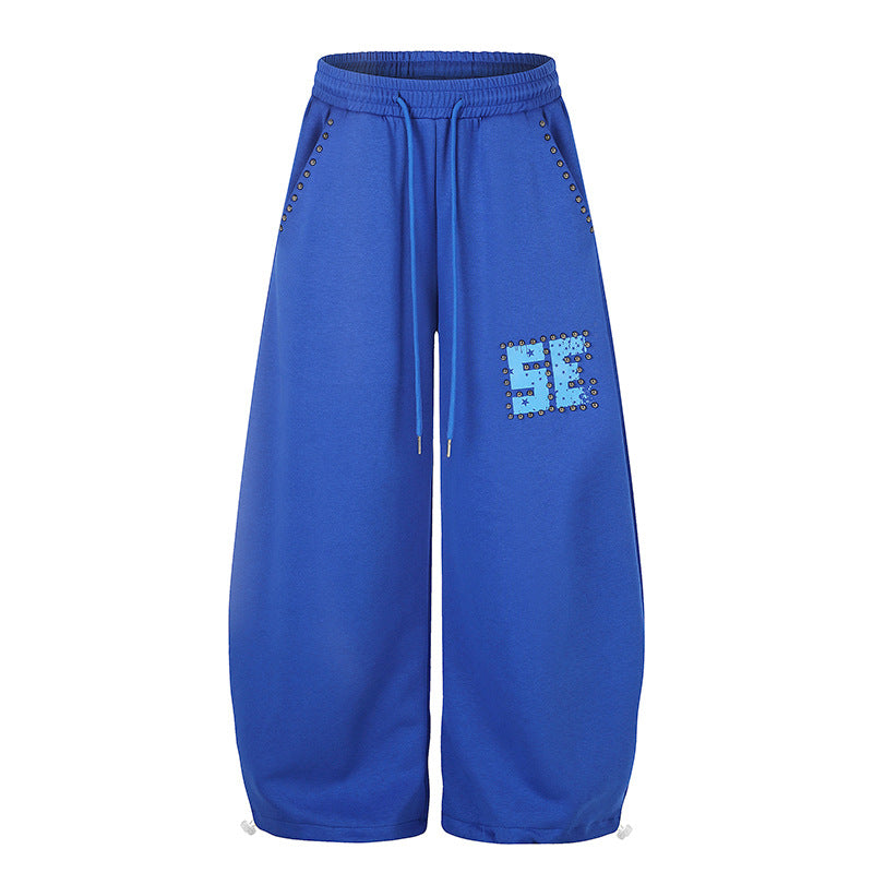Women's Wide Palazzo Sweatpants with Studded Trim, Comfort Waistband and Hem Drawstring Mune Fashion