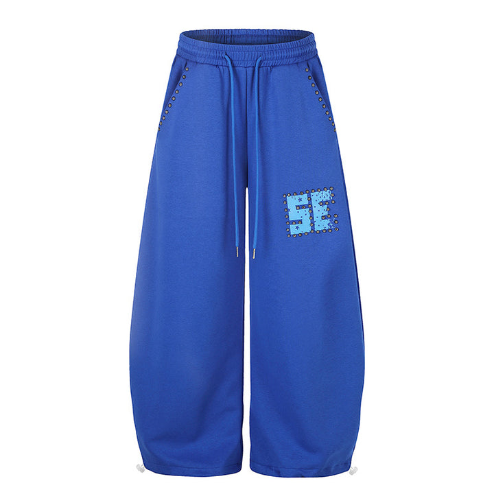 Women's Wide Palazzo Sweatpants with Studded Trim, Comfort Waistband and Hem Drawstring Mune Fashion