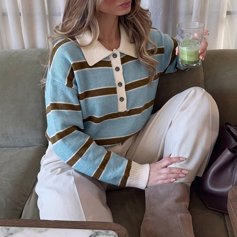 Women's Patterned Knitted Sweater with Button Placket Mune Fashion