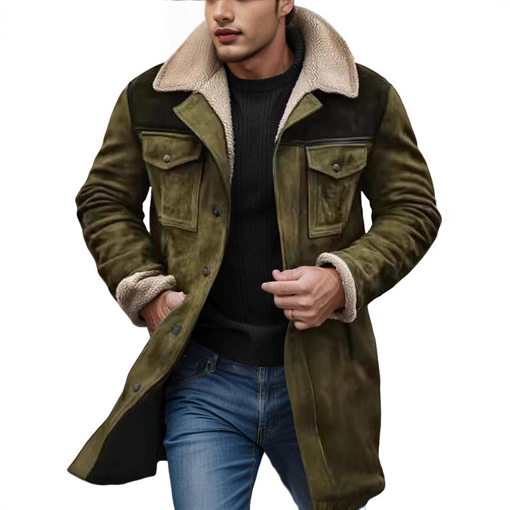 Men's Long Suede Coat with Teddy Lining and Flap Pockets Mune Fashion