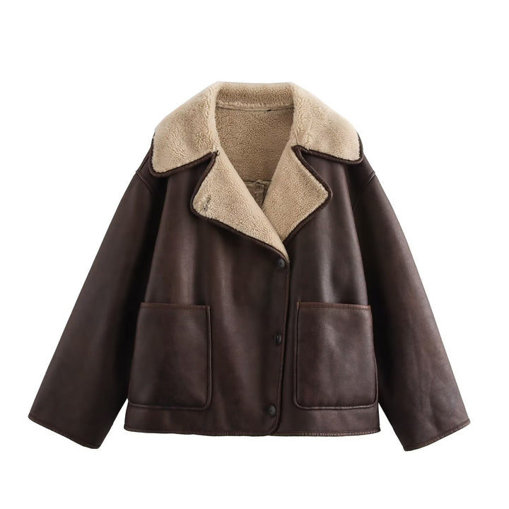 Women's Short Cut Oversized Faux Shearling Coat with Teddy Collar Mune Fashion