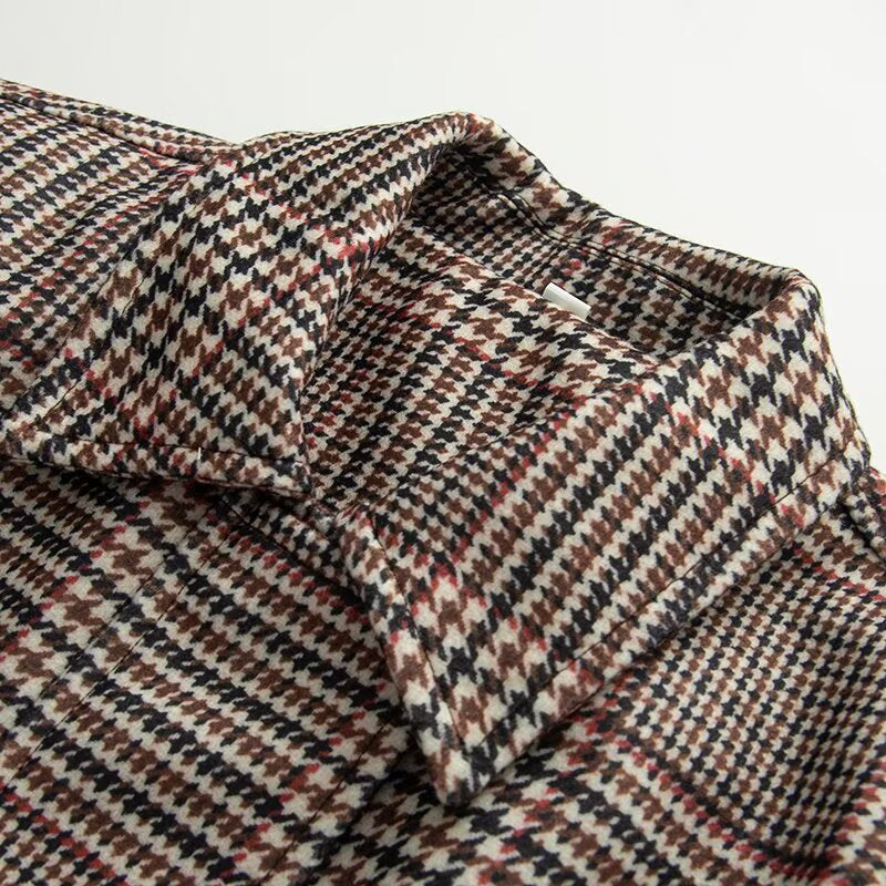 Women's Oversize Short Jacket in Houndstooth Pattern with Stand Collar and Elastic Hem Mune Fashion