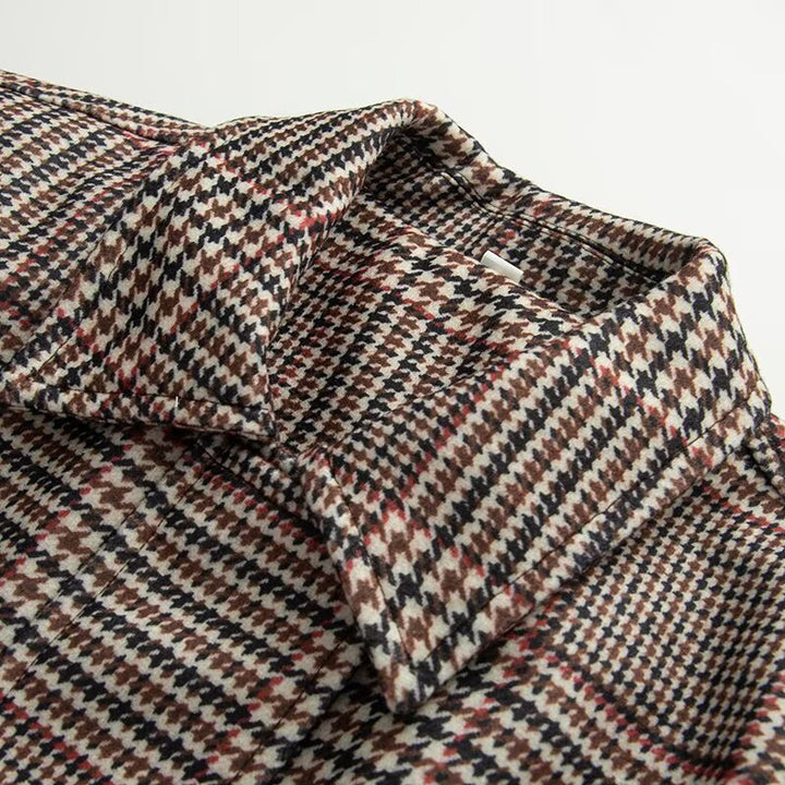 Women's Oversize Short Jacket in Houndstooth Pattern with Stand Collar and Elastic Hem Mune Fashion