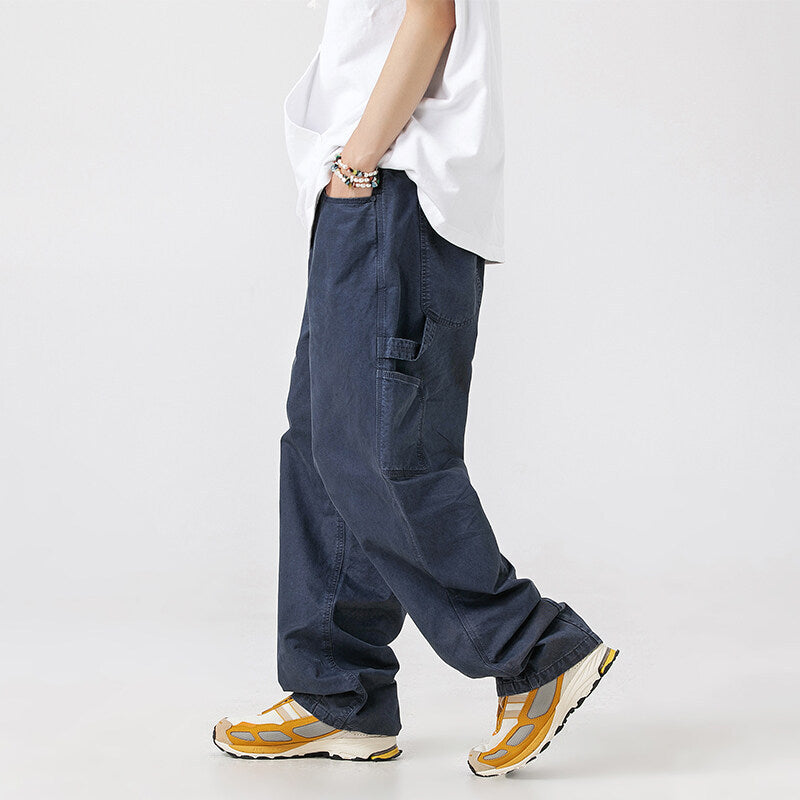 Men's Wide Utility Cargo Pants in Baggy Fit with Large Patch Pockets and Reinforced Knee Areas Mune Fashion