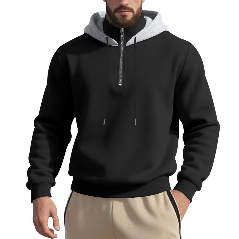 Men's half-zip hoodie with contrasting inner hood, drawstring, and ribbed cuffs Mune Fashion