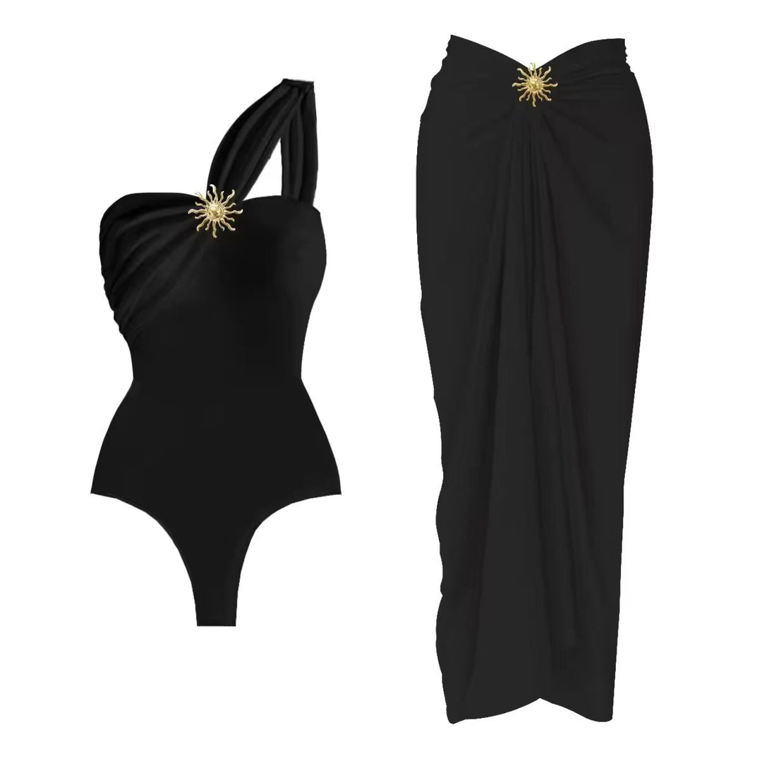 Women's one-sided swimsuit with elegant draping design and matching pareo Mune Fashion
