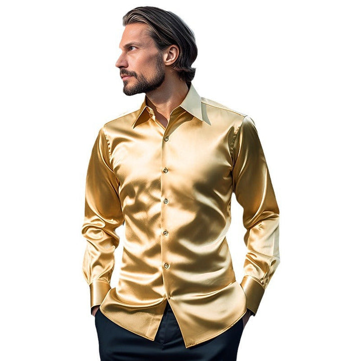 Men's Shirt Made Of Shiny Satin with Modern Collar Mune