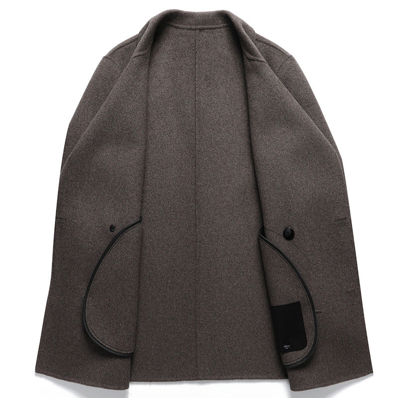 Men's Double-Breasted Wool Short Coat with Notched Lapel and Slash Pockets Mune Fashion
