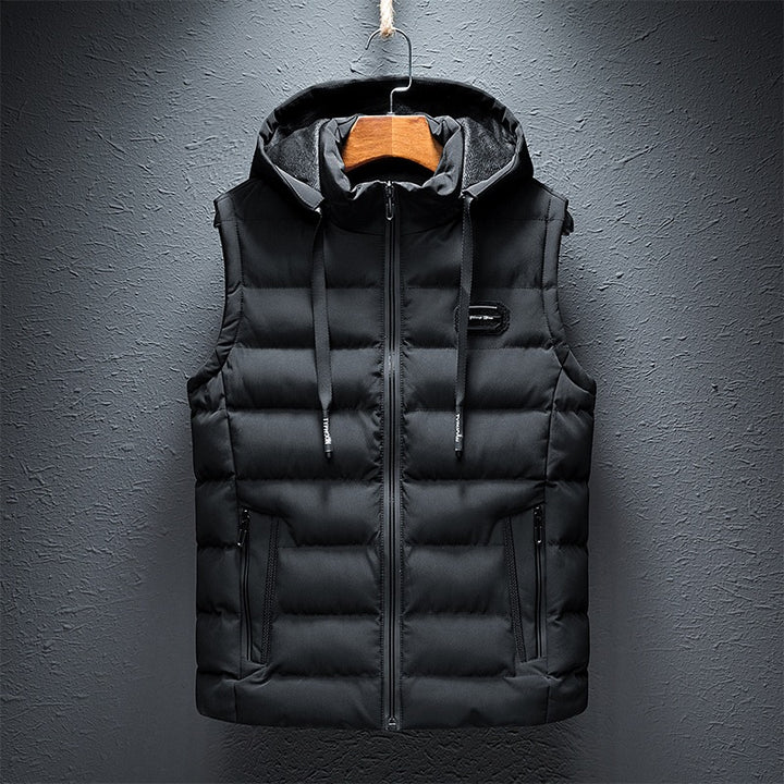 Men's quilted hooded vest with windproof microfiber cover, stand-up collar & zippered pockets Mune Fashion