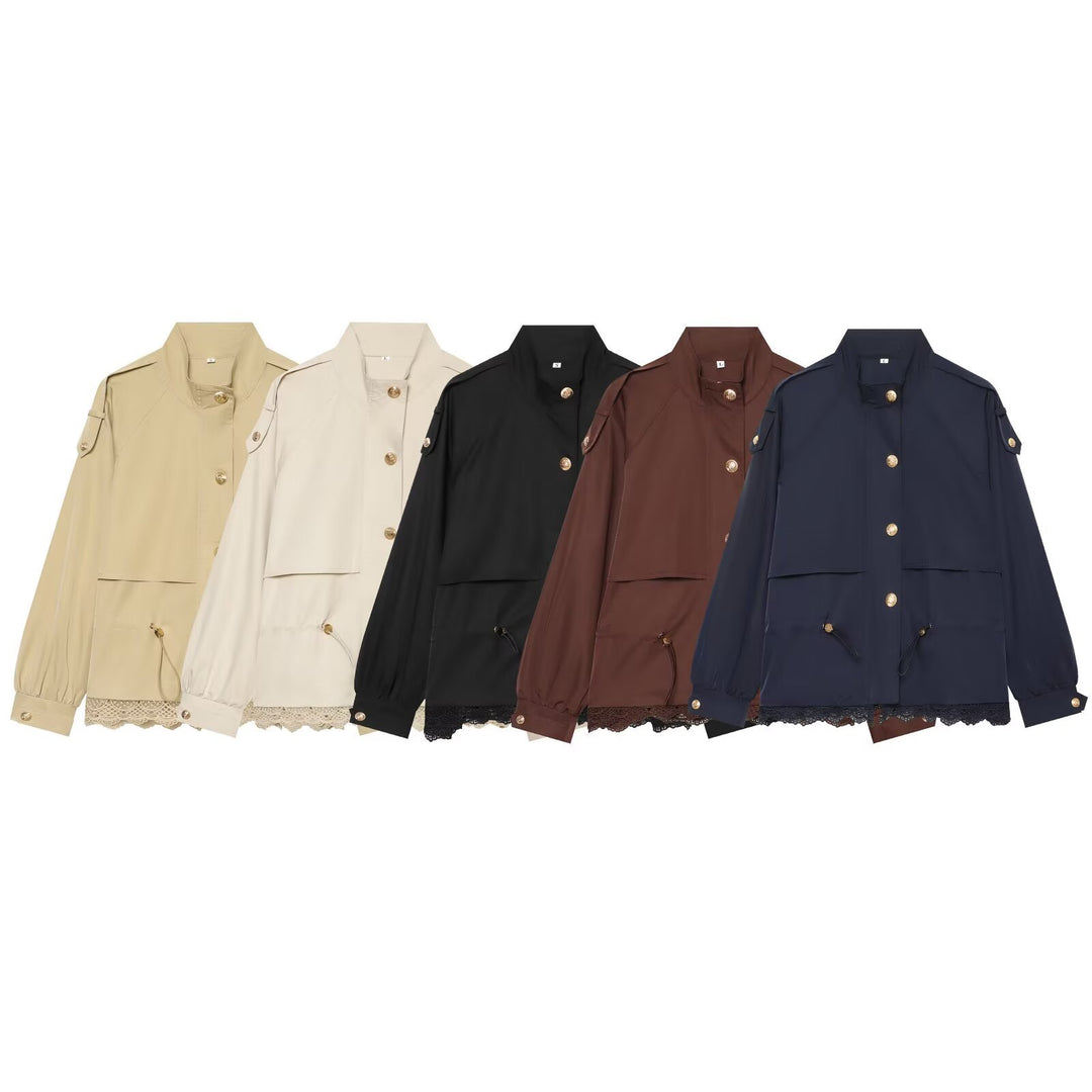 Women's lightweight parka jacket with drawstring and lace hem Mune Fashion