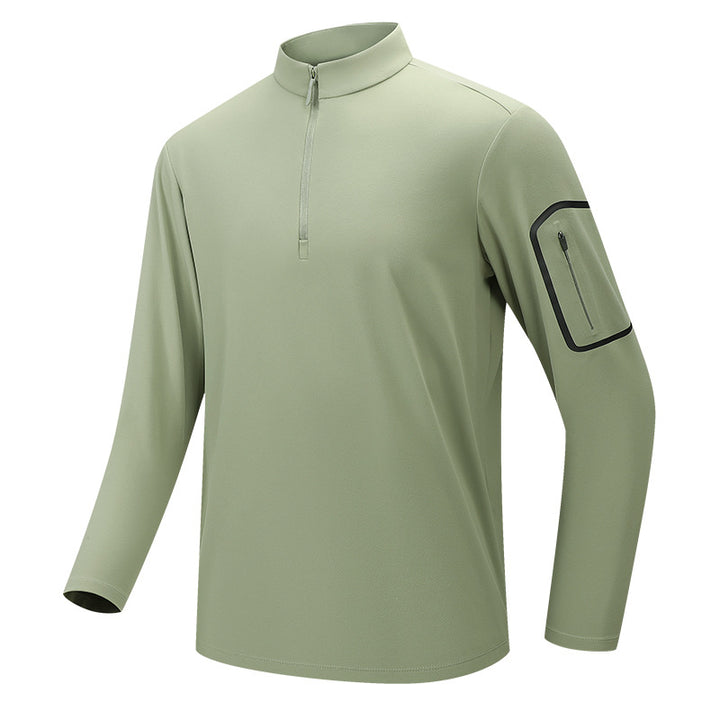 Men's Functional Long Sleeve Training Top with Stand-Up Collar and Zip Arm Pocket Mune Fashion