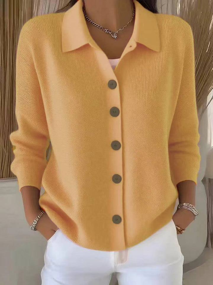 Women's fine knit cardigan with shirt collar and full button placket Mune Fashion