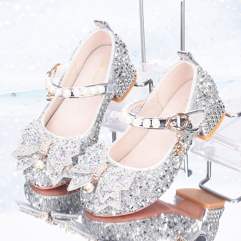 Girls Glittering Mary Jane Shoes with Decorative Bows Mune Fashion