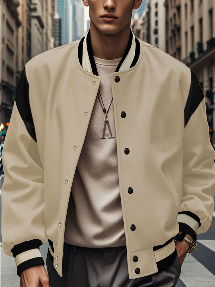 Men's lightweight college jacket in varsity look with press-stud closure, ribbed cuffs, and contrast shoulder trim Mune Fashion