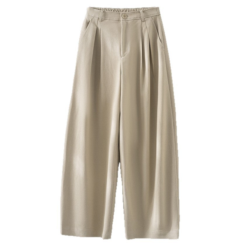 Women's High-Waisted Pleated Palazzo Pants with Wide Leg and Part-Elastic Waist Mune Fashion