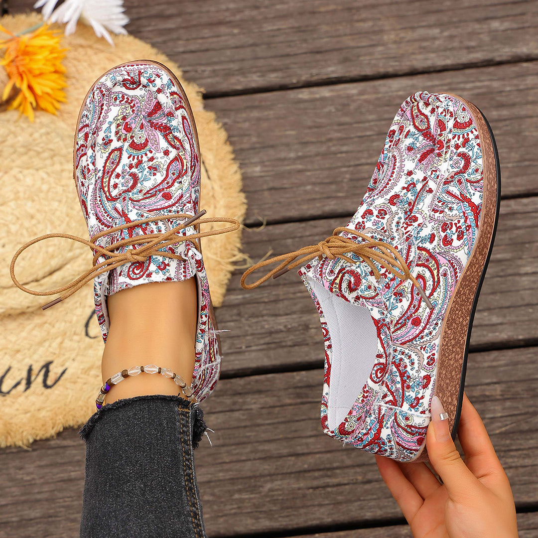 Women's colorful patterned canvas lace-up shoes with lightweight platform sole Mune Fashion