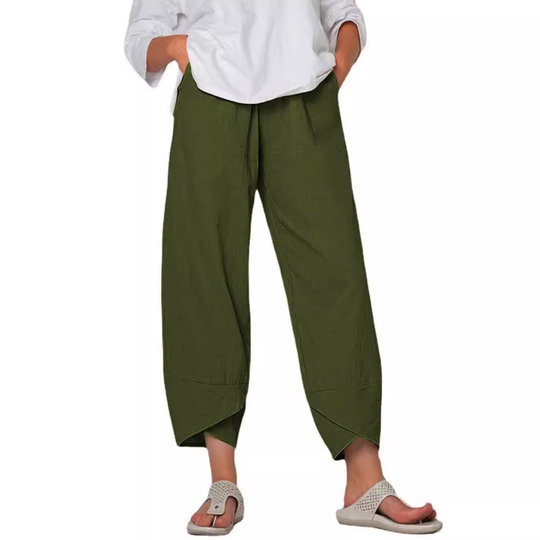 Women's loose linen pants with high waistband, tulip hem, and side pockets Mune Fashion